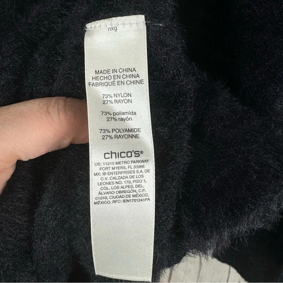 Chico’s Cowl Neck Black Super Soft Fuzzy Sweater Size 2 Medium - Picture 6 of 6